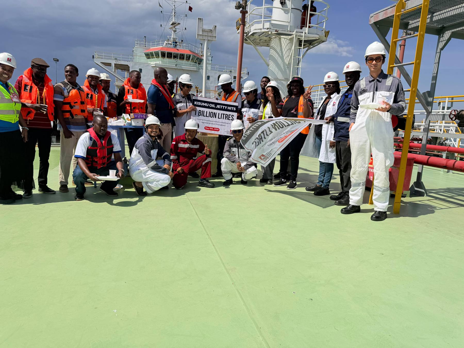 Clarence team with tanker crew on deck at Kisumu
