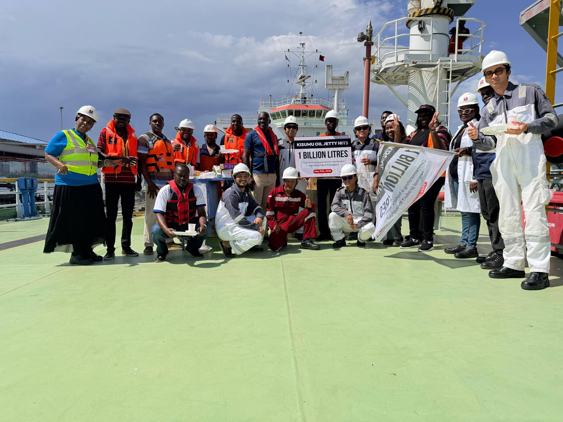 Crew in safety gear on deck